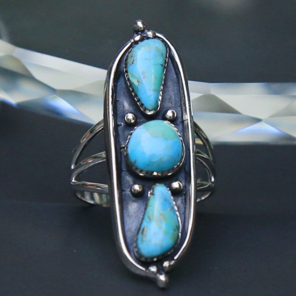 Artisan ✦ Santa Fe Style Ring ✦ Kingman Turquoise 9.00ctw 925 Southwest Size 9 - Picture 2 of 10